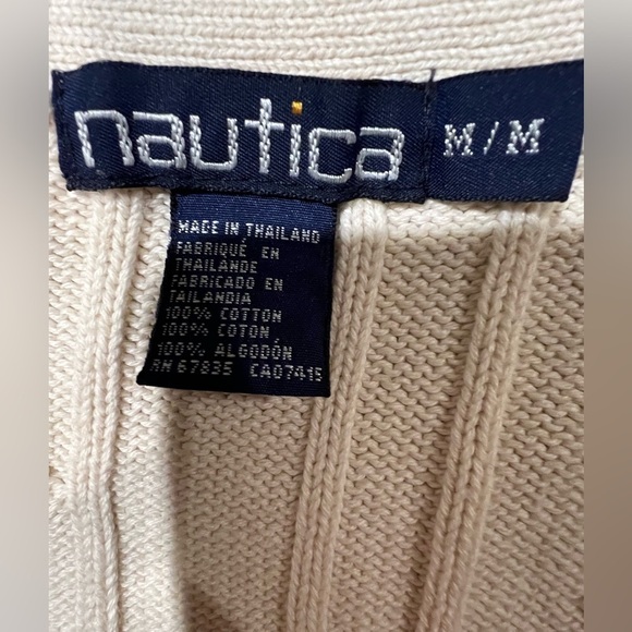 Vintage Nautica Men's Cotton Cable Knit Cardigan Sweater Vest Beige medium - Picture 5 of 6
